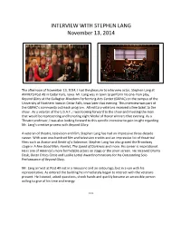 INTERVIEW with STEPHEN LANG November 13, 2014