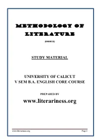 Methodology of Literature (2015 Admissions Onwards) Time: 3 Hours Maximum Marks: 80 I
