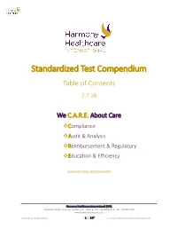 Standardized Test Compendium Table of Contents 2.2.18