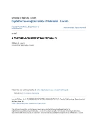 A Theorem on Repeating Decimals