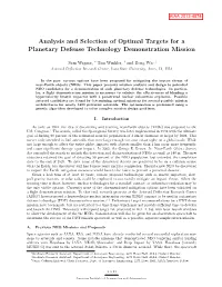Analysis and Selection of Optimal Targets for a Planetary Defense Technology Demonstration Mission