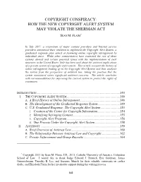Copyright Conspiracy: How the New Copyright Alert System May Violate the Sherman Act * Sean M