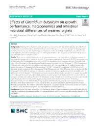 Effects of Clostridium Butyricum on Growth Performance, Metabonomics
