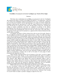 Possibilities of Royal Power in the Late Carolingian Age: Charles III the Simple