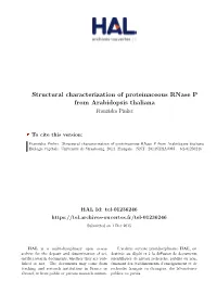 Structural Characterization of Proteinaceous Rnase P from Arabidopsis Thaliana Franziska Pinker