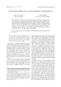 Evolutionary Approaches to Group Dynamics: an Introduction