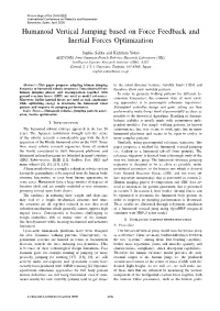 Humanoid Vertical Jumping Based on Force Feedback and Inertial Forces Optimization
