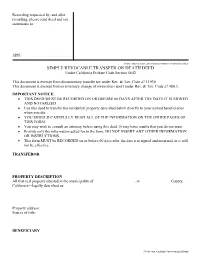 SIMPLE REVOCABLE TRANSFER on DEATH DEED Under California Probate Code Section 5642