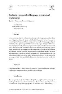 Evaluating Proposals of Language Genealogical Relationship the Beck-Wichmann-Brown (Bwb) System