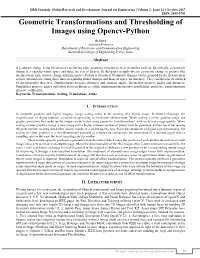 Geometric Transformations and Thresholding of Images Using Opencv-Python (GRDJE/ Volume 2 / Issue 11 / 007)