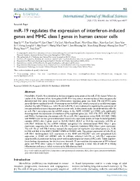 Mir-19 Regulates the Expression of Interferon-Induced Genes and MHC