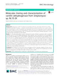 Molecular Cloning and Characterization of Vanillin Dehydrogenase from Streptomyces Sp