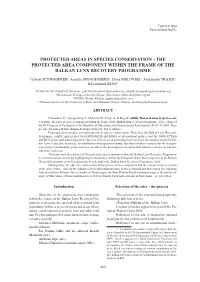 Protected Areas in Species Conservation - the Protected Area Component Within the Frame of the Balkan Lynx Recovery Programme