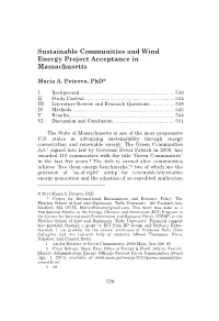 Sustainable Communities and Wind Energy Project Acceptance in Massachusetts