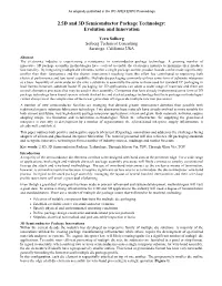 2.5D and 3D Semiconductor Package Technology: Evolution and Innovation