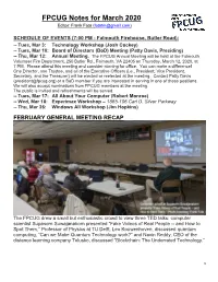 FPCUG Notes for March 2020 Editor: Frank Fota (Fotafm@Gmail.Com)