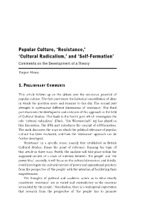'Resistance,' 'Cultural Radicalism,' and 'Self-Formation'