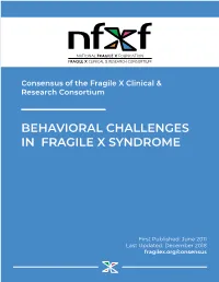 Behavioral Challenges in Fragile X Syndrome