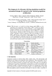 Development of a Dynamic Driving Simulation Model for Automated Design of Regional Trains' Hybrid Propulsion Architecture