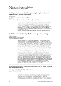 Full and Concise Presentations (In Alphabetical Order of First Author)