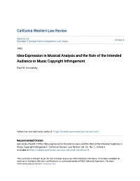 Idea-Expression in Musical Analysis and the Role of the Intended Audience in Music Copyright Infringement