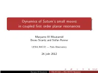 Dynamics of Saturn's Small Moons in Coupled First Order Planar Resonances