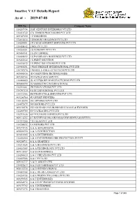 Inactive VAT Details Report As at - 2019-07-08