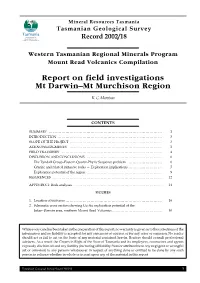 Report on Field Investigations Mt Darwin–Mt Murchison Region
