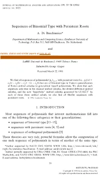Sequences of Binomial Type with Persistent Roots