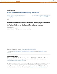 An Extensible and Successful Method of Identifying Collaborators for National Library of Medicine Informationist Projects