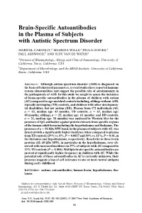 Brain-Specific Autoantibodies in the Plasma of Subjects with Autistic Spectrum Disorder