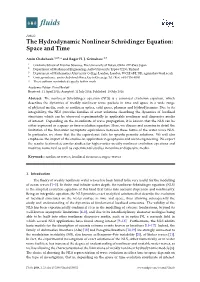 The Hydrodynamic Nonlinear Schrödinger Equation: Space and Time