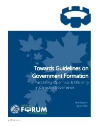 Towards Guidelines on Government Formation Facilitating Openness & Efficiency in Canada’S Governance