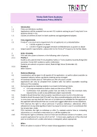 Trinity Sixth Form Academy Admissions Policy 2020/21