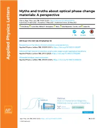 Myths and Truths About Optical Phase Change Materials: a Perspective