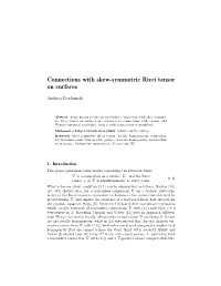 Connections with Skew-Symmetric Ricci Tensor on Surfaces