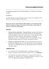Full Text of the Decision Regarding the Completed Acquisition by Thomson Reuters of Practical Law Group Limited