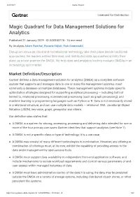 Gartner Magic Quadrant for Data Management Solutions for Analytics