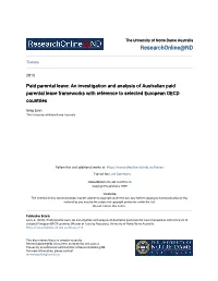 Paid Parental Leave: an Investigation and Analysis of Australian Paid Parental Leave Frameworks with Reference to Selected European OECD Countries