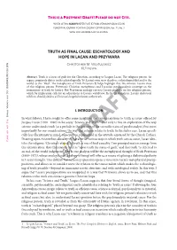 This Is a Postprint Draft! Please Do Not Cite. TRUTH AS FINAL CAUSE