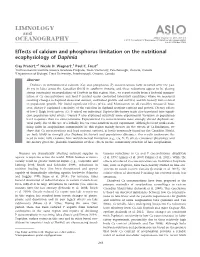 Effects of Calcium and Phosphorus Limitation on the Nutritional Ecophysiology of Daphnia