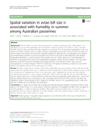 Spatial Variation in Avian Bill Size Is Associated with Humidity in Summer Among Australian Passerines Janet L