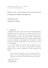 What Is It Like to Be John Malkovich?: the Exploration of Subjectivity in Being John Malkovich Tom Mcclelland University of Suss