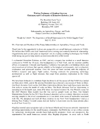Written Testimony of Stephen Gorevan Chairman and Co-Founder of Honeybee Robotics, Ltd