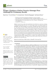 Design a Database of Italian Vascular Alimurgic Flora (Alimurgita): Preliminary Results