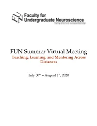 FUN Summer Virtual Meeting Teaching, Learning, and Mentoring Across Distances