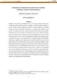 Household Constraints on Schooling by Gender: Empirical Evidence from Ethiopia1