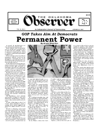 Permanent Power by Arnold Hamilton As Ususal, the Pre-Legislative Ses- State District Judges Failed to Turn up Sion Rhetoric Was at Times Lofty