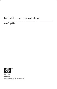Hp 17Bii+ Financial Calculator User’S Guide