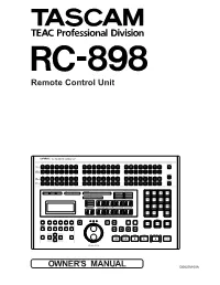 Remote Control Unit OWNER's MANUAL